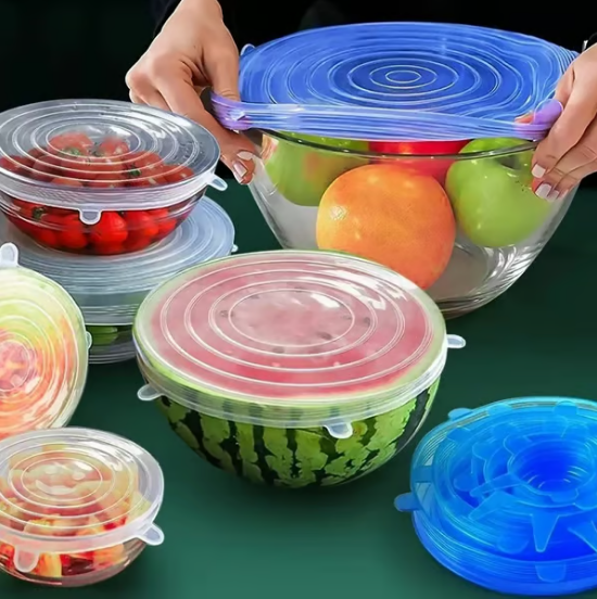 🧊 50% DE DESCONTO – Conjunto de 6 Tampa de Silicone para Armazenamento de Alimentos | Vedação hermética, flexível & reutilizável 🎁🔒