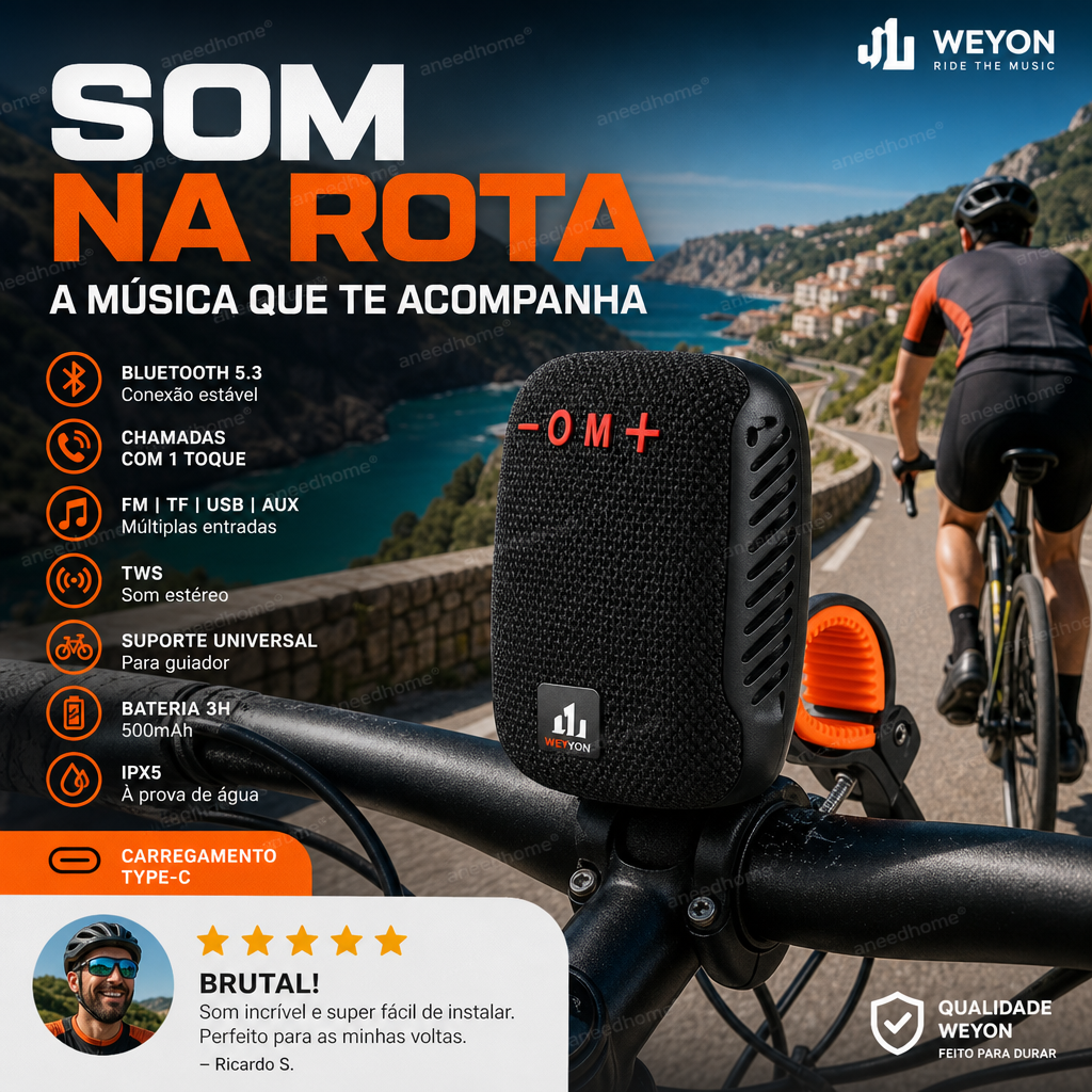 🚲 50% DE DESCONTO – Coluna Bluetooth Impermeável para Bicicleta | IPX5, TWS, som potente & fácil montagem 🎵🔊