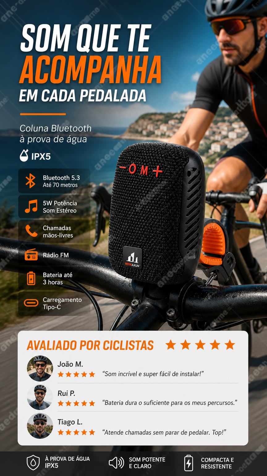 🚲 50% DE DESCONTO – Coluna Bluetooth Impermeável para Bicicleta | IPX5, TWS, som potente & fácil montagem 🎵🔊