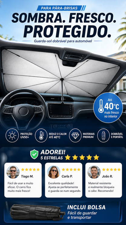 🚗 50% DE DESCONTO – Compre 2 e Ganhe 10% OFF 💝 Guarda-sol Dobrável para Para-brisas | Protege do sol, fácil de guardar & prático 🌞
