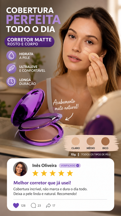 💜 50% DE DESCONTO – ÚLTIMO DIA 💜 Corretivo Matte para Rosto e Corpo | Alta cobertura, acabamento natural & longa duração