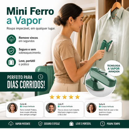 🧥 50% DE DESCONTO – Ferro Elétrico Portátil Mini | Oferta por tempo limitado, compacto, fácil de usar & ideal para viagens