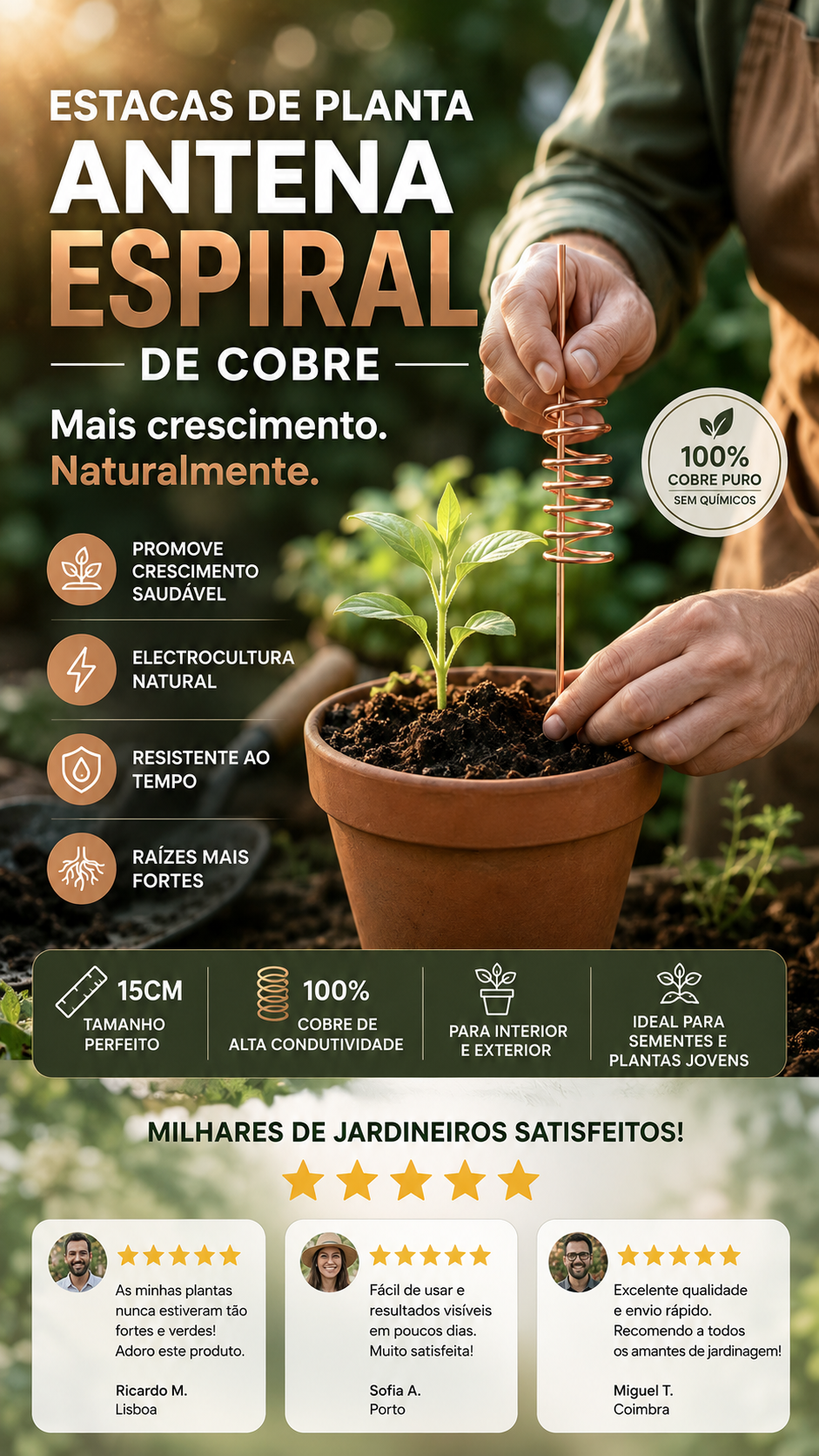 🌿 50% DE DESCONTO – Estacas para Plantas com Antena Espiral de Cobre | Promove crescimento, duráveis & ideais para jardim 🔥
