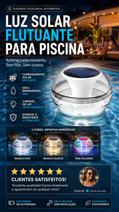 💡 50% DE DESCONTO – Luz Solar Flutuante para Piscina | Ilumina, decora & automática 🌊