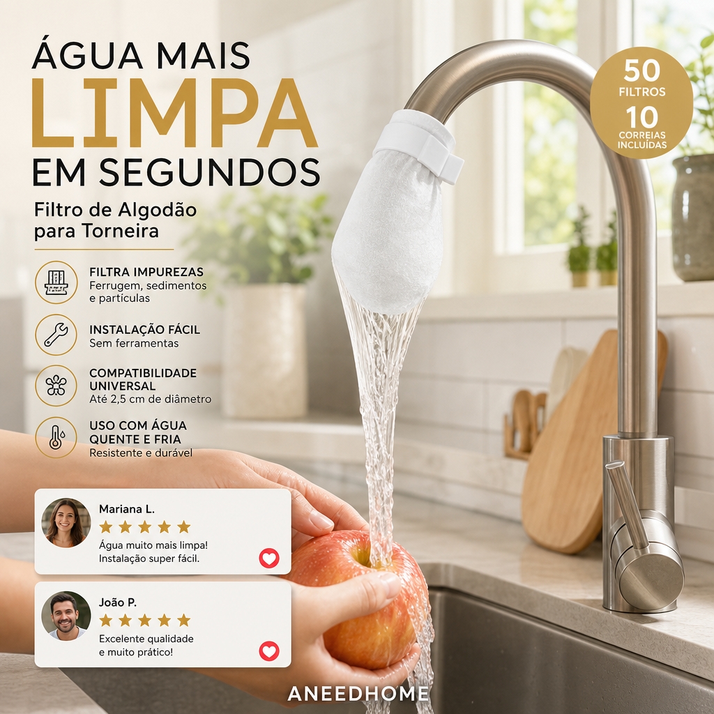 🚰 50% DE DESCONTO – Filtro Anti-Salpicos para Torneira de Cozinha | Remove sedimentos e ferrugem, 360°, fácil instalação & água mais limpa 💧