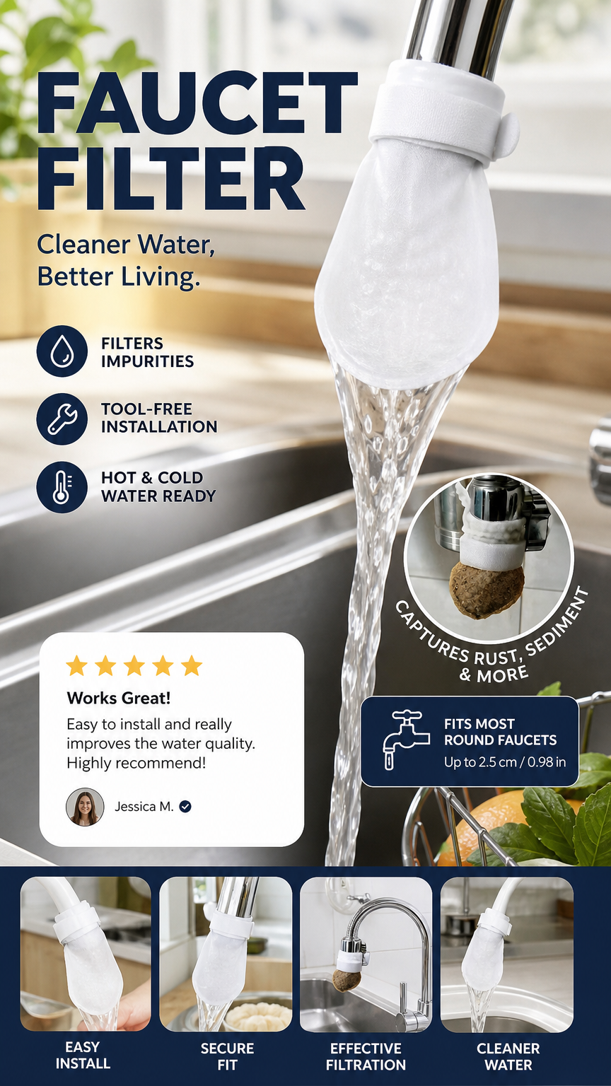 🚰 50% DE DESCONTO – Filtro Anti-Salpicos para Torneira de Cozinha | Remove sedimentos e ferrugem, 360°, fácil instalação & água mais limpa 💧