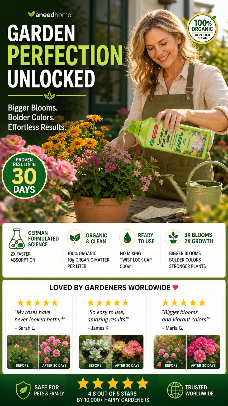 🌱 50% DE DESCONTO – Solução Nutriente Orgânica para Plantas | Promove crescimento, suave para mudas & absorção rápida