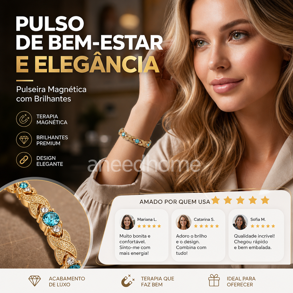 💎 50% DE DESCONTO – Pulseira Magnética com Pedras | Estilo e bem-estar 24/7, leve, ajustável & presente ideal 💖