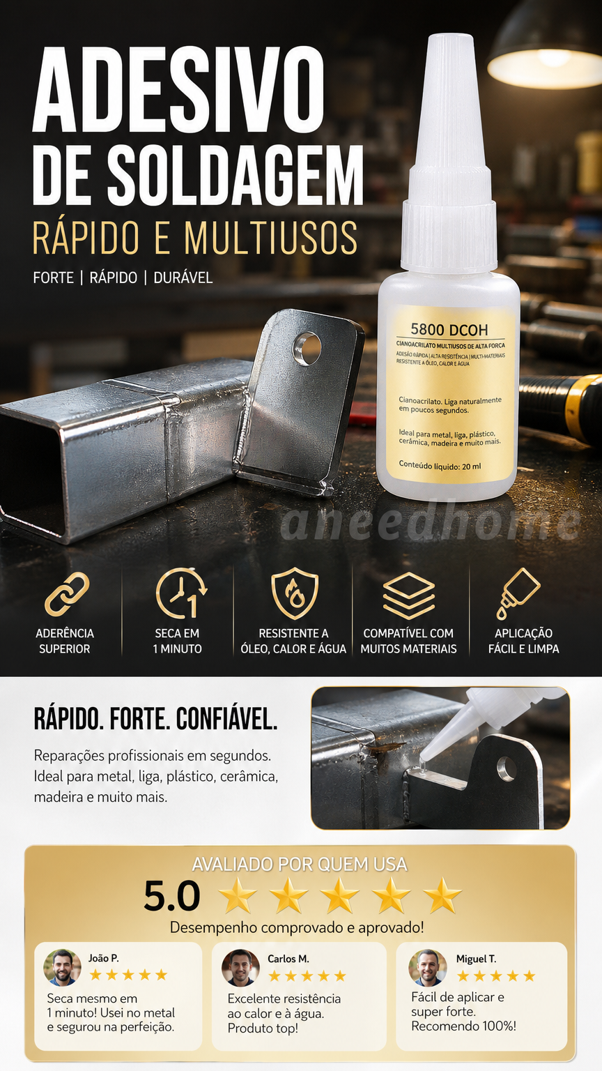 🛠️ 50% DE DESCONTO – Adesivo de Solda Multiuso de Secagem Rápida | Alta resistência para metal, plástico & madeira, sem ferramentas ✨