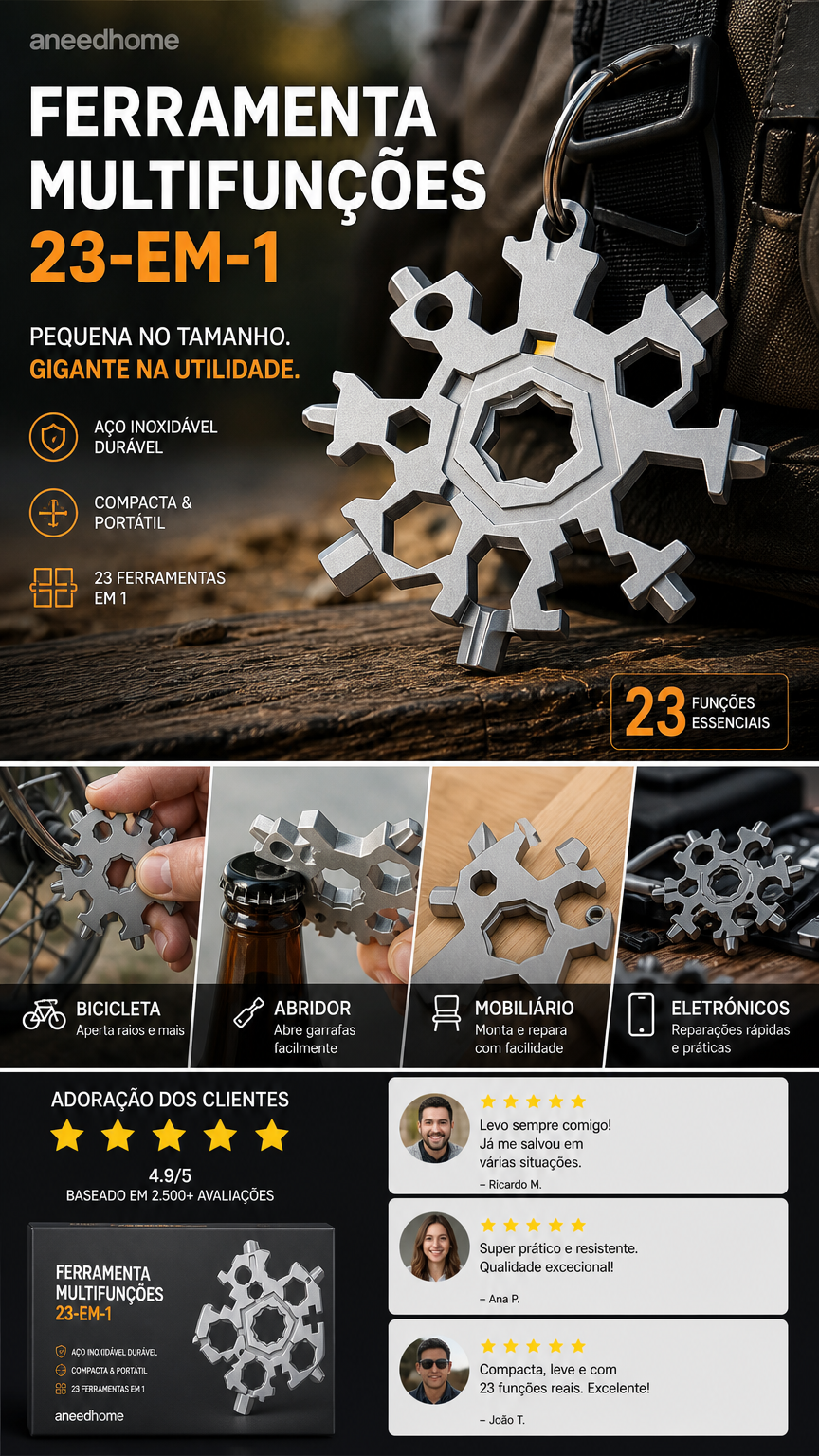 🔧 50% DE DESCONTO – Chave Multifunção 23 em 1 Forma de Floco de Neve | Compacta, versátil & prática para reparos