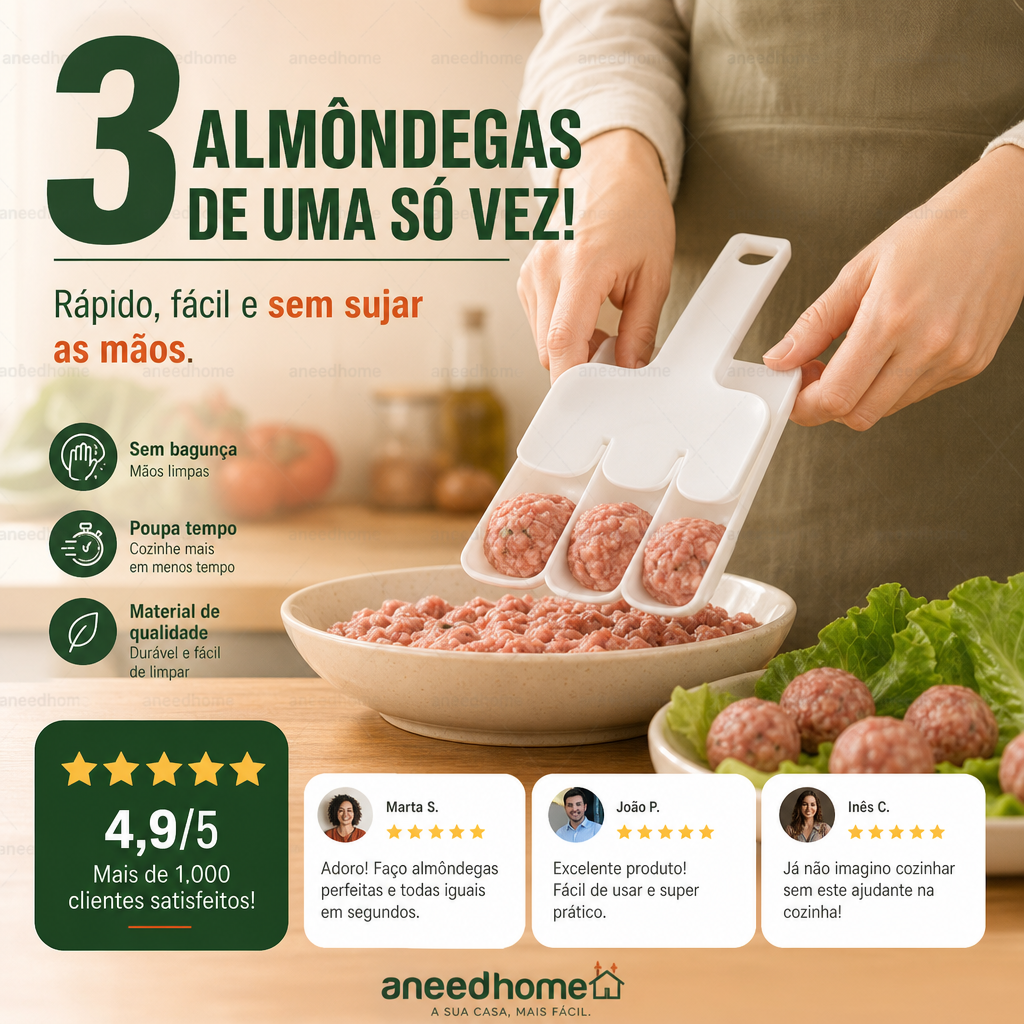 🍖 50% DE DESCONTO – Compre 2 Leve 1 Grátis 🔥 Fabricante Criativo de Almôndegas para Cozinha | Rápido, prático & fácil de usar