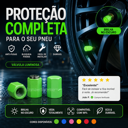 🚗 50% DE DESCONTO – Tampa de Válvula de Pneu Universal Luminosa | Visível à noite, fácil instalação & segurança extra