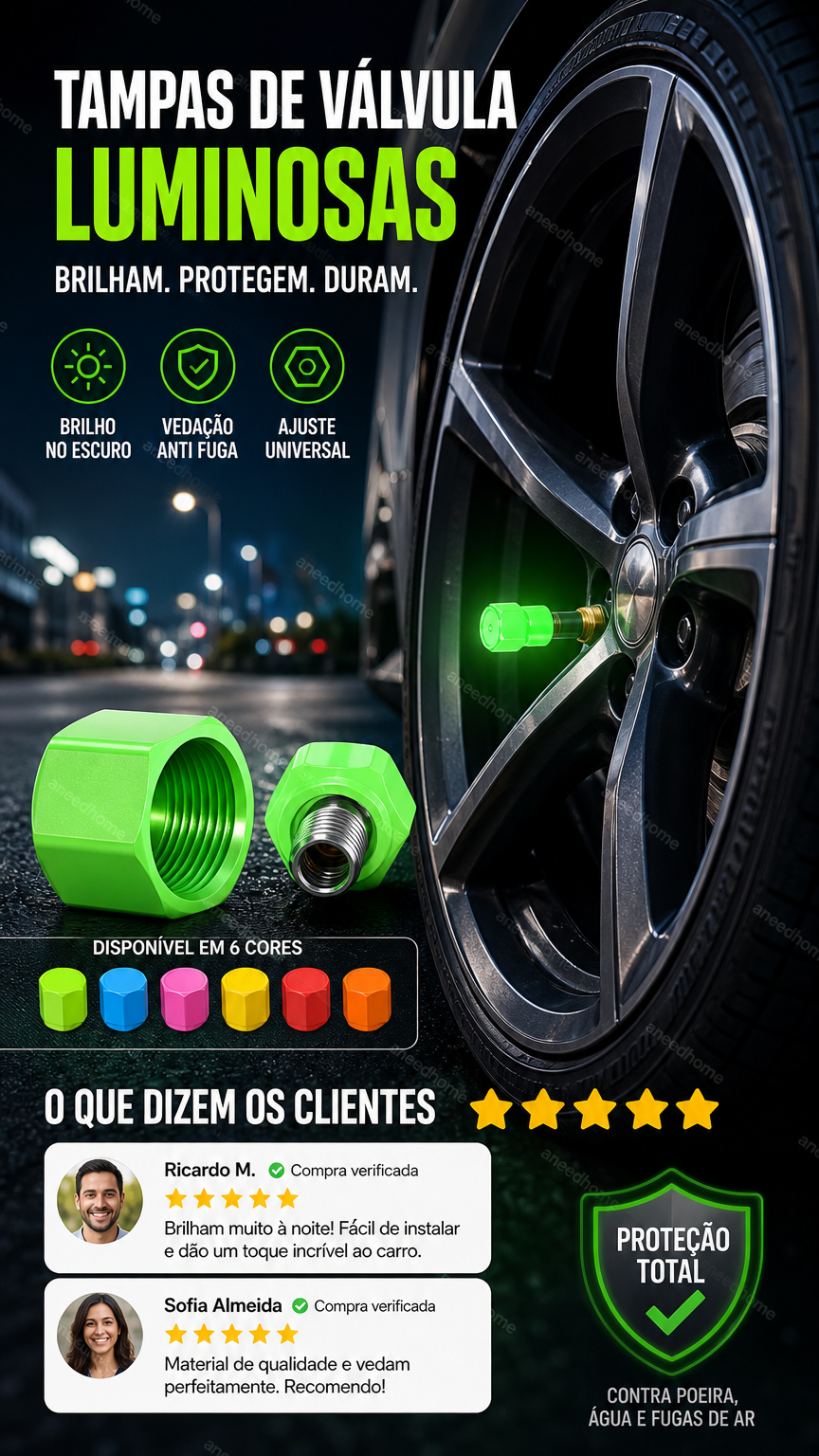 🚗 50% DE DESCONTO – Tampa de Válvula de Pneu Universal Luminosa | Visível à noite, fácil instalação & segurança extra