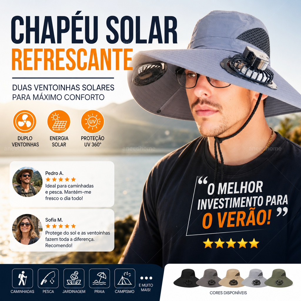 Outdoor Sun Ha🧢 50% DE DESCONTO – Chapéu Solar com Ventoinhas Duplas para Exterior | Fresco, prático & ideal para dias quentest with Dual Solar-Powered Fans