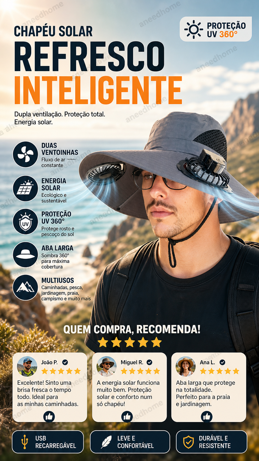 Outdoor Sun Ha🧢 50% DE DESCONTO – Chapéu Solar com Ventoinhas Duplas para Exterior | Fresco, prático & ideal para dias quentest with Dual Solar-Powered Fans