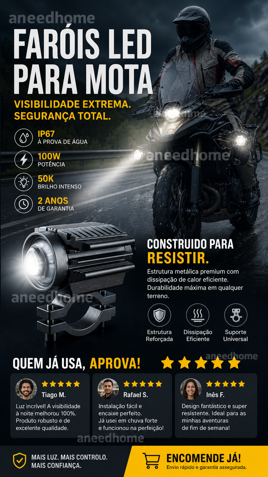 🏍️ 50% DE DESCONTO – Farol Auxiliar LED Universal para Moto | Duas cores, iluminação potente & fácil instalação