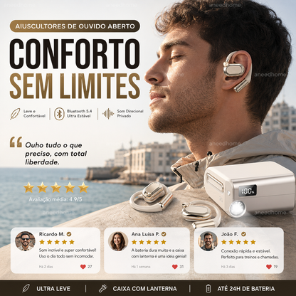 🎧 50% DE DESCONTO – Auscultadores Wireless Abertos com Ajuste Confortável | Leves, sem pressão & som ambiente natural