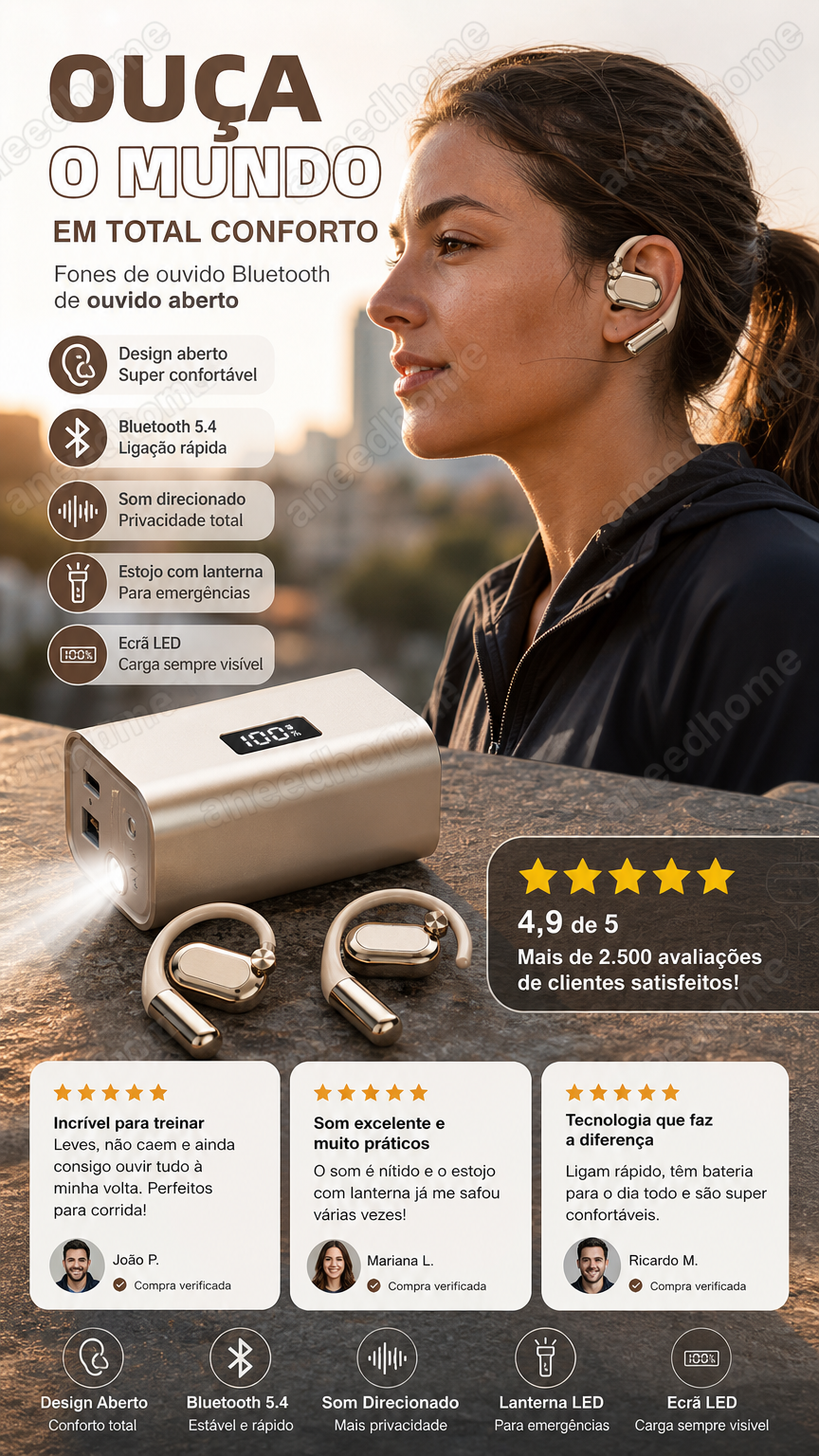 🎧 50% DE DESCONTO – Auscultadores Wireless Abertos com Ajuste Confortável | Leves, sem pressão & som ambiente natural