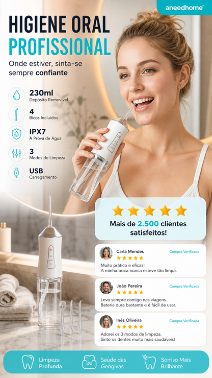 🦷 50% DE DESCONTO – Irrigador Dental Portátil Sem Fios | Limpeza profunda, fácil de usar & ideal para viagens