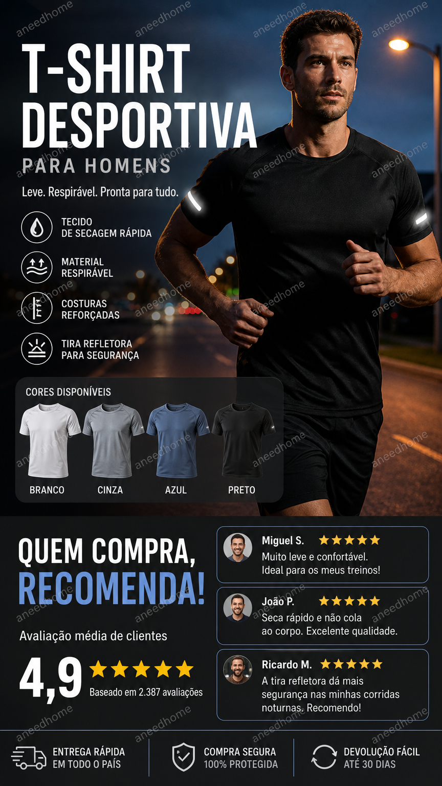 👕 50% DE DESCONTO – Camisola de Secagem Rápida para Homem | Performance, confortável & ideal para desporto 🔥