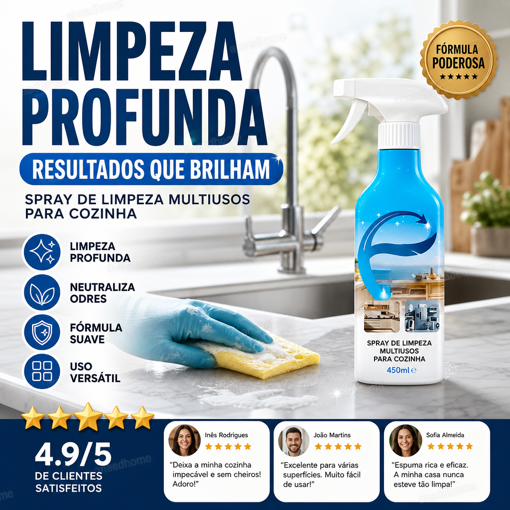 🧼 50% DE DESCONTO – Spray Multissuperfícies para Cozinha | Remove gordura teimosa em segundos, eficaz & poderoso ✨🍳