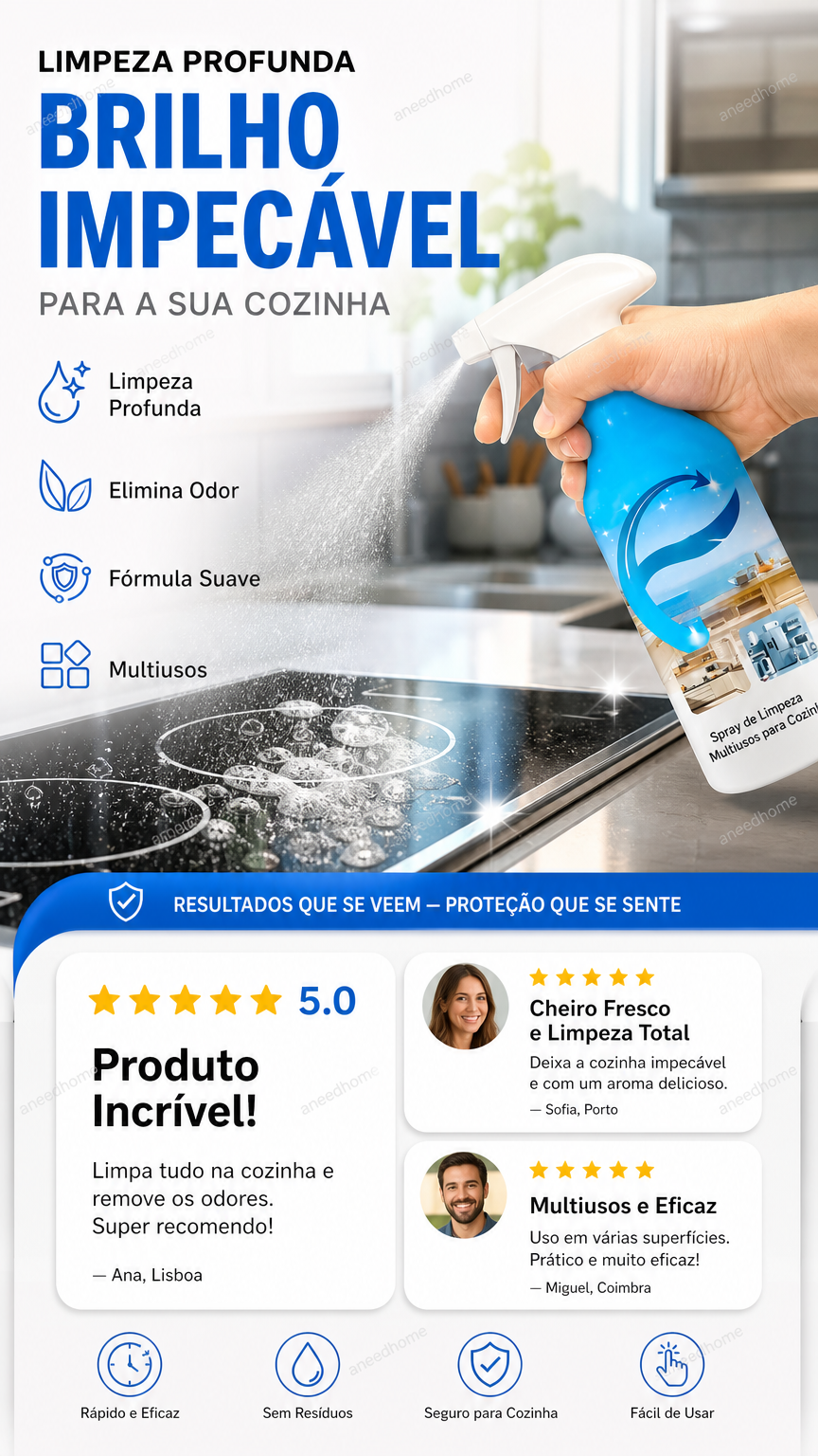 🧼 50% DE DESCONTO – Spray Multissuperfícies para Cozinha | Remove gordura teimosa em segundos, eficaz & poderoso ✨🍳