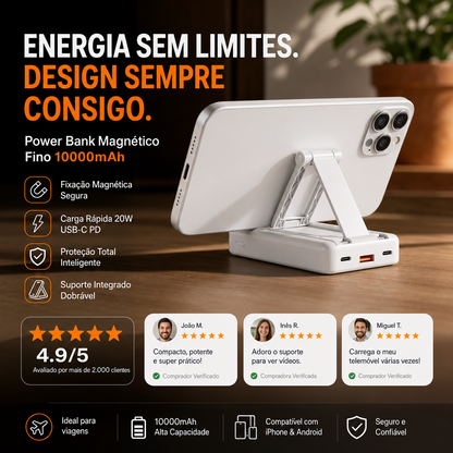 🔋 50% DE DESCONTO – Power Bank Magnético 3 em 1 com Cabos Duplos | Carregamento sem fios, portátil & ideal para viagens