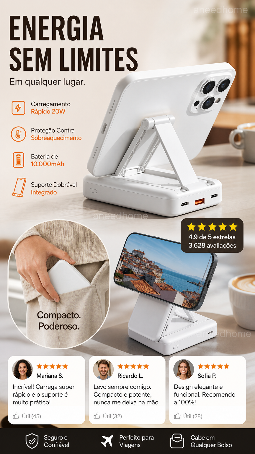 🔋 50% DE DESCONTO – Power Bank Magnético 3 em 1 com Cabos Duplos | Carregamento sem fios, portátil & ideal para viagens
