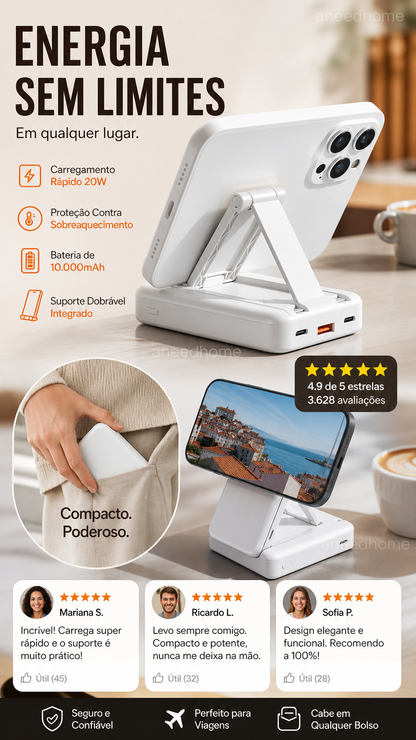 🔋 50% DE DESCONTO – Power Bank Magnético 3 em 1 com Cabos Duplos | Carregamento sem fios, portátil & ideal para viagens