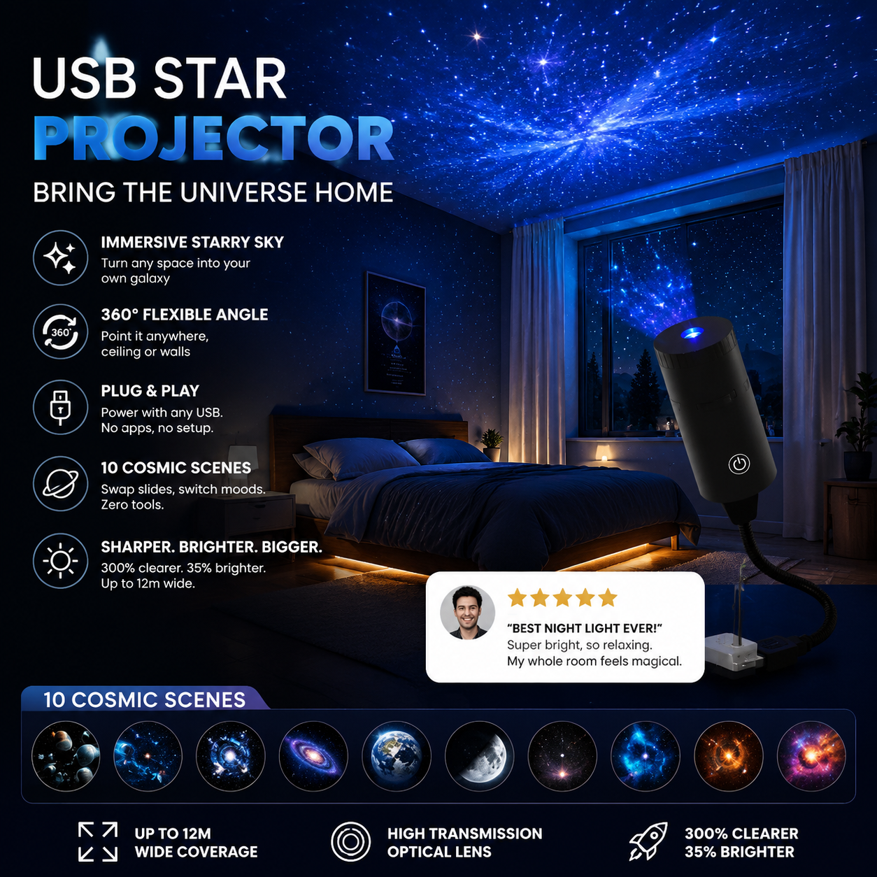 🌌 50% DE DESCONTO – Projetor de Estrelas Plug-and-Play HD | 50K+ vendidos, imagem nítida & transforma o teto em galáxia