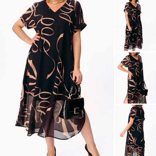 👗Fließendes Midikleid mit V-Ausschnitt