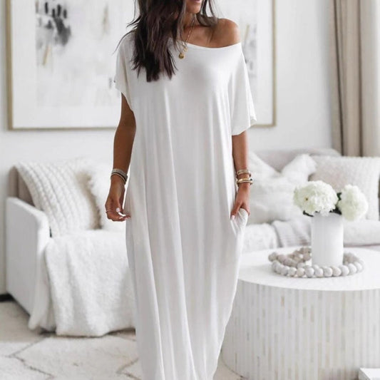 🔥 50% DE DESCONTO – Vestido Longo Solto com Estilo Limpo | Valoriza todas as silhuetas, confortável & elegante 👗👌