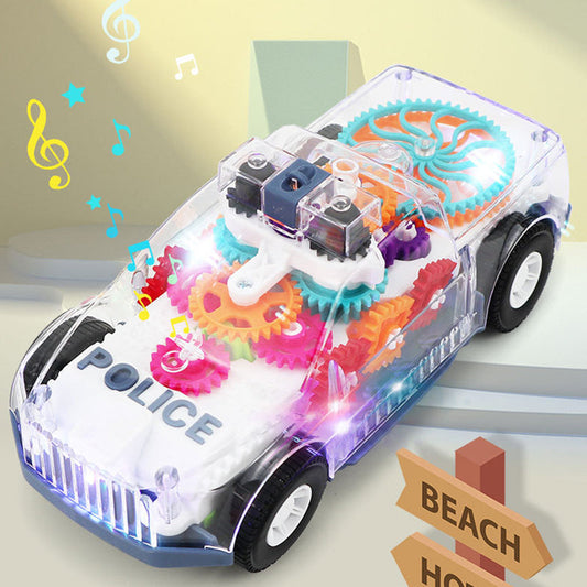 Transparentes elektrisches Polizeiauto-Spielzeug mit Lichtern und Musik