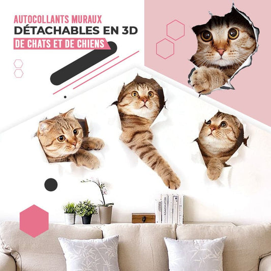 3D-Wandaufkleber mit abnehmbaren Katzen- und Hundemotiven