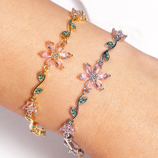 📢📢50 %  RABATT !! ⏰Damenarmband mit Kirschblüten-Strass🌸