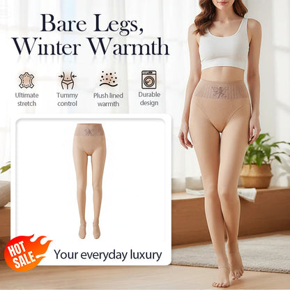 Hoch taillierte, bauchformende, transparente, mit Plüsch gefütterte Leggings