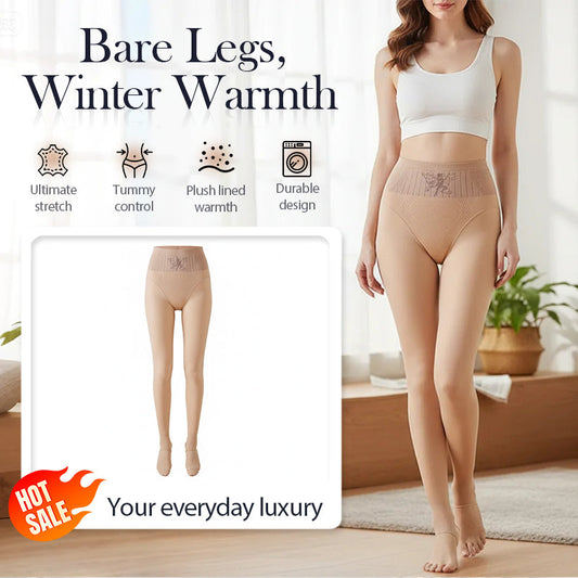 Hoch taillierte, bauchformende, transparente, mit Plüsch gefütterte Leggings