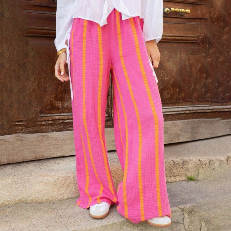 🔥 52% DE DESCONTO – Calça Feminina Listrada de Perna Larga | Nova coleção, confortável & estilosa para o dia a dia 🎁