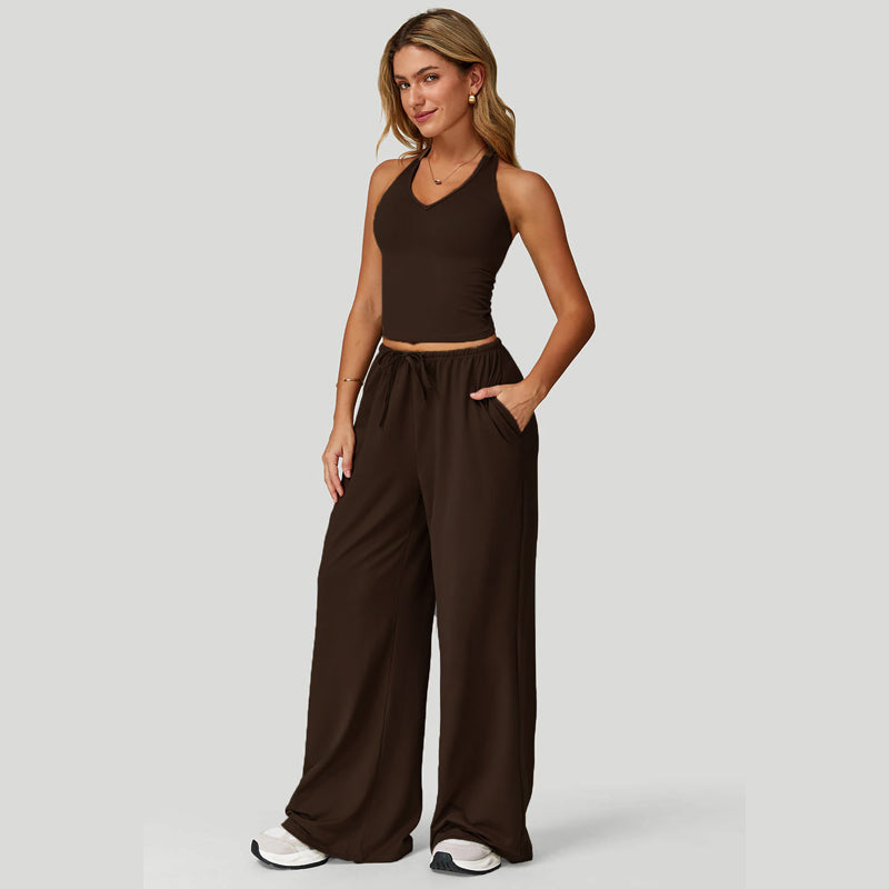🔥50% OFF & Free Shipping🔥 Women's Halter Neck Crop Top and Wide Leg Pants Set