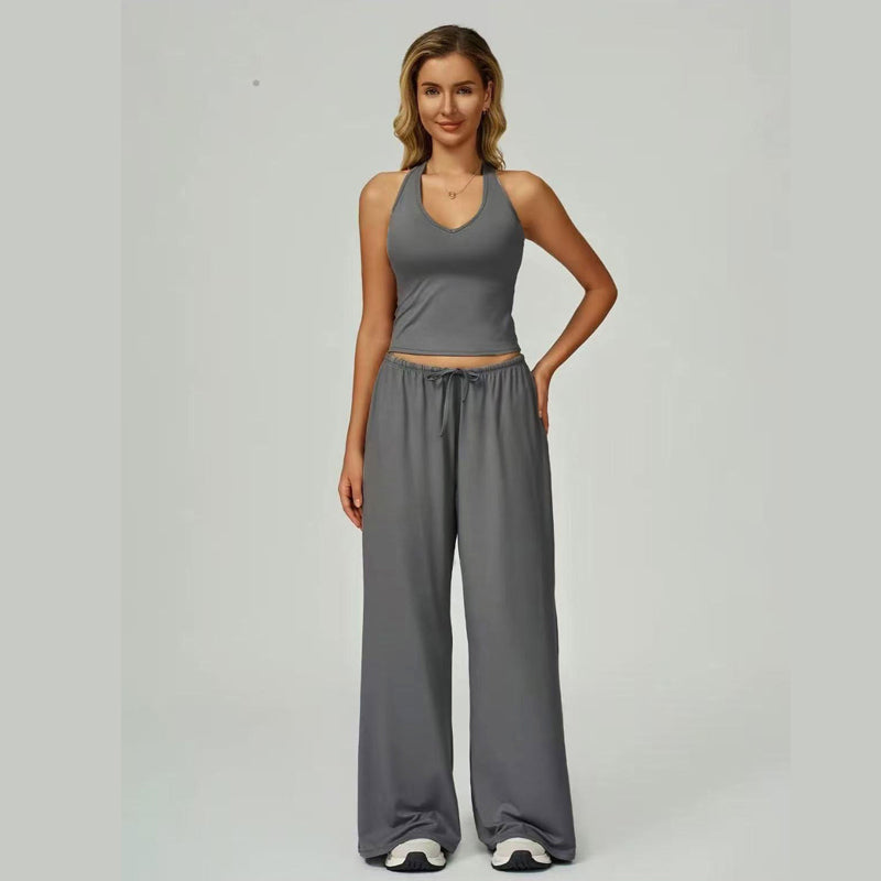 🔥50% OFF & Free Shipping🔥 Women's Halter Neck Crop Top and Wide Leg Pants Set