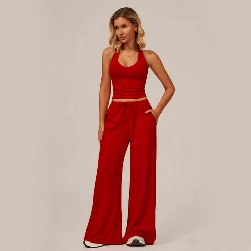 🔥50% OFF & Free Shipping🔥 Women's Halter Neck Crop Top and Wide Leg Pants Set