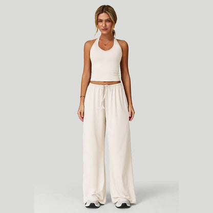 🔥50% OFF & Free Shipping🔥 Women's Halter Neck Crop Top and Wide Leg Pants Set