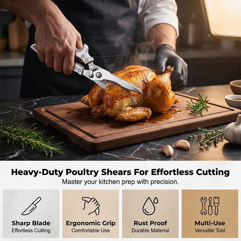 ✂️ 🔥 50% DE DESCONTO – Tesoura de Cozinha Multifuncional Super Resistente | Corta frango, ervas, embalagens & mais – Aço inoxidável