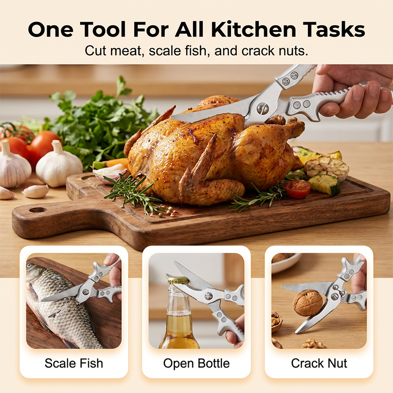 🔥 50% DE DESCONTO – Tesoura de Cozinha Multifuncional Super Resistente | Corte preciso, desmontável & ideal para frango, ervas e embalagens ✂️🍗