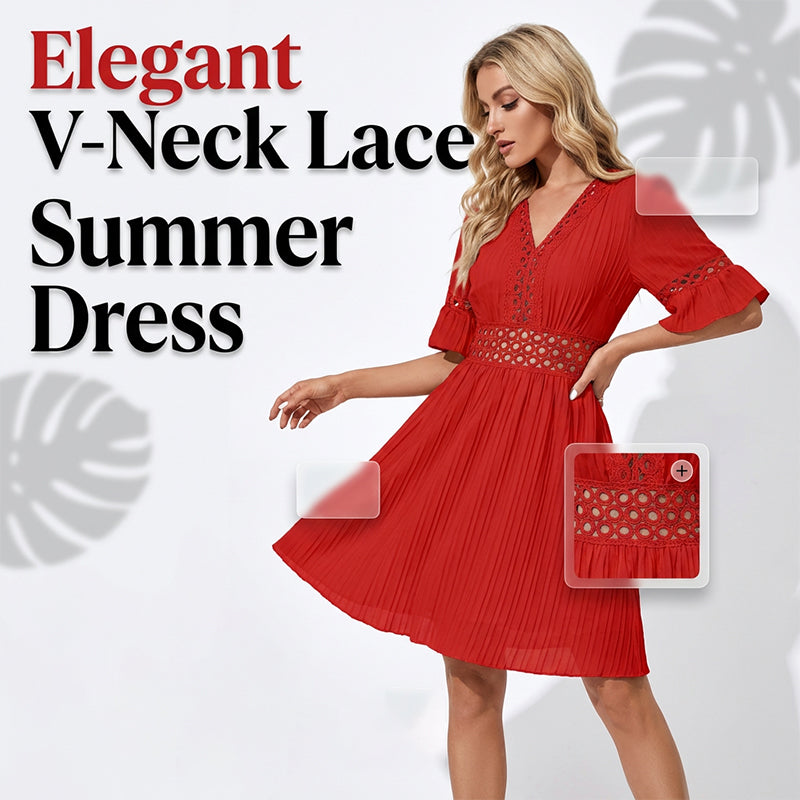 🔥 50% DE DESCONTO – SÓ HOJE 🔥 Vestido Feminino de Renda com Decote V | Feminino, Elegante e Perfeito para o Verão e Festas 👗✨