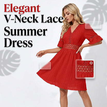🔥 50% DE DESCONTO – SÓ HOJE 🔥 Vestido Feminino de Renda com Decote V | Feminino, Elegante e Perfeito para o Verão e Festas 👗✨