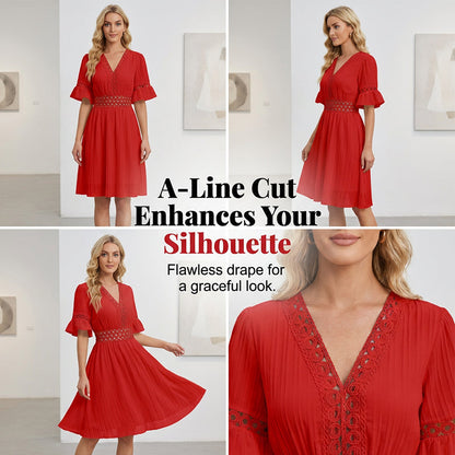 🔥 50% DE DESCONTO – SÓ HOJE 🔥 Vestido Feminino de Renda com Decote V | Feminino, Elegante e Perfeito para o Verão e Festas 👗✨