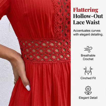🔥 50% DE DESCONTO – SÓ HOJE 🔥 Vestido Feminino de Renda com Decote V | Feminino, Elegante e Perfeito para o Verão e Festas 👗✨