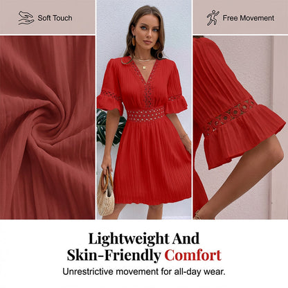 🔥 50% DE DESCONTO – SÓ HOJE 🔥 Vestido Feminino de Renda com Decote V | Feminino, Elegante e Perfeito para o Verão e Festas 👗✨
