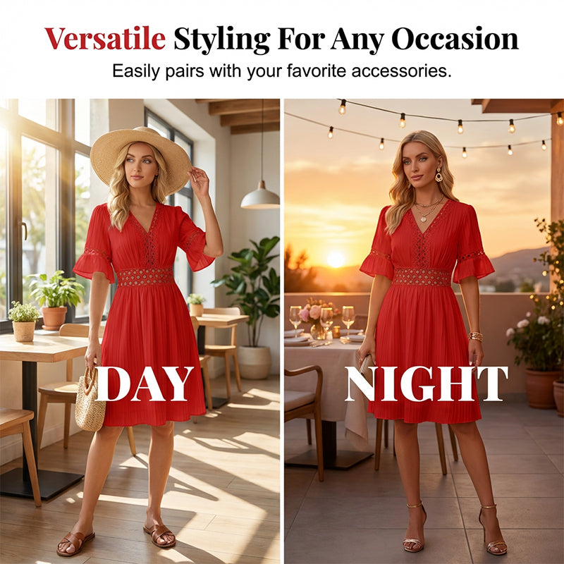 🔥 50% DE DESCONTO – SÓ HOJE 🔥 Vestido Feminino de Renda com Decote V | Feminino, Elegante e Perfeito para o Verão e Festas 👗✨